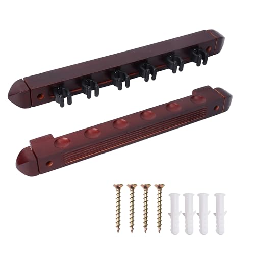 GSE Games & Sports Expert 2-Piece 6/8/12 Billiard Pool Cue Rack Wall Mounted Holders, Billiard Cue Sticks Wall Rack Set - style: 6 Cue - Mahogany