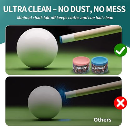 Pool Cue Chalk 2 Pack, Nano Technology Pool Stick Chalk, Billiard Table Accessories for Professional Tournaments, Clubs, Bars & Home (High Performance, Reduced Miscues, Durable) – Blue & Pink - color: Blue& Pink-2 Pack
