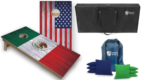 Tournament Grade Tailgating Pros Regulation Cornhole Boards Flag Set - Includes 8 Bean Bags, Carrying Cases, and 4'x2' Corn Hole Toss Game - color: Mexico/US Flag