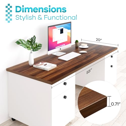 Kaboon Universal Tabletop 55"x20", Solid One-Piece Melamine Table Top, Double Desk L-Desk DIY, Home and Office, Dark Walnut - color: Dark Walnut, size: 55x20