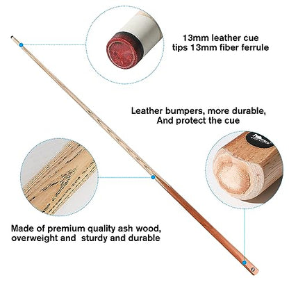 HMQQ 58" One Piece Pool Cue Stick with 13MM Leather Tip, Weight 20OZ Billiards Cue Stick, Pool Stick Set of 4/ Set of 6/ Set of 8 (Black&Natural Wood Color) - style: Wood Grain Color Set of 4