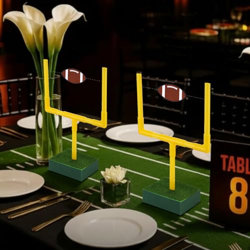 Kathfly 21 Pcs Football Party Goal Post Decoration Kit Centerpieces Include Mini Football Paper Artificial Grass Mats Elastic Rope Wooden Round Base for Sport Birthday Party Supplies