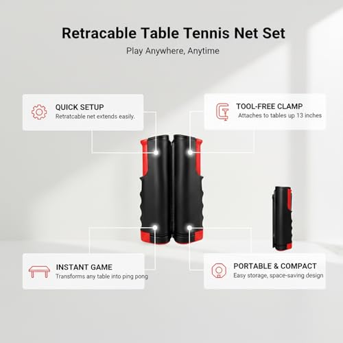 Retractable Table Tennis Net Set, Clamp-On Ping Pong Net for Standard Tables, Portable Polyester Mesh with Quick Setup - color: Black