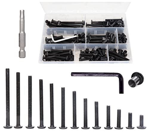 114pcs Black M6 Hex Drive Socket Cap Bolts Assortment Kit, Allen Head Countsunk Furniture Crib Connecting Bolts Nuts Kit, 14 Sizes from 15mm to 80mm - size: 15mm-80mm Assortment Kit [ 14 Sizes 114pcs ]