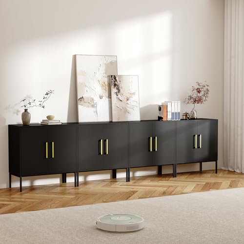 LYNSOM Storage Cabinet with Doors, Set of 4, Modern Buffet Cabinet with Storage, Kitchen Sideboard Buffet, Black Wood Accent Cabinet for Living Room, Bedroom, Hallway, Entryway, Office, Black - color: Black, size: 4 Pack