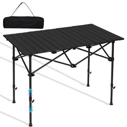 SHANQUAN Camping Table Roll up Table, Fold up Lightweight Compact 2-4 Person Portable Adjustable Height Roll up Aluminum Table with Carry Bag for Outdoor, Camping, Picnic, Backyards, BBQ - size: 37.4*25.6/Adjustable