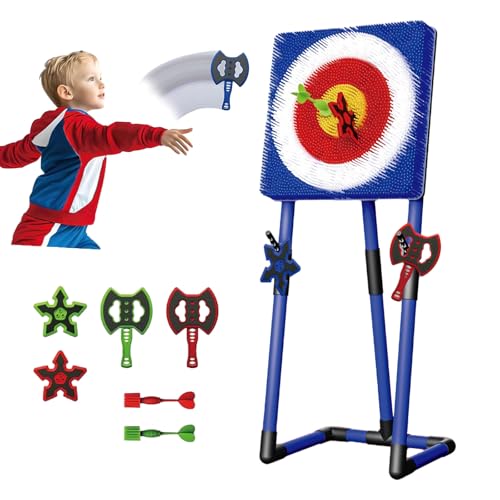 Axe Throwing Game Set, 3-in-1 Axe Throw & Lawn Dart Combo with 2 Axes, 2 Six-Star, 2 Darts,and Frame for Indoor & Outdoor Family Fun Blue-Square - color: Blue, size: Square