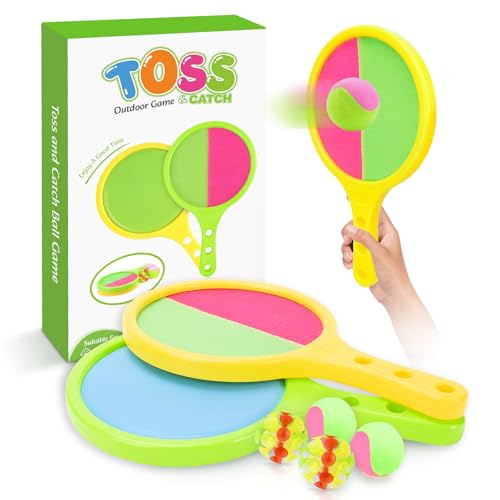 Toss and Catch Game for Kids: Toss and Catch Ball Set - Outdoor Catching Balls Paddle Toys for Ages 3+ Beach Paddle Ball Sets for Yard and Backyard Summer Outside Activities - style: 2Paddles+4Balls