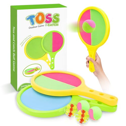 Toss and Catch Game for Kids: Toss and Catch Ball Set - Outdoor Catching Balls Paddle Toys for Ages 3+ Beach Paddle Ball Sets for Yard and Backyard Summer Outside Activities - style: 2Paddles+4Balls