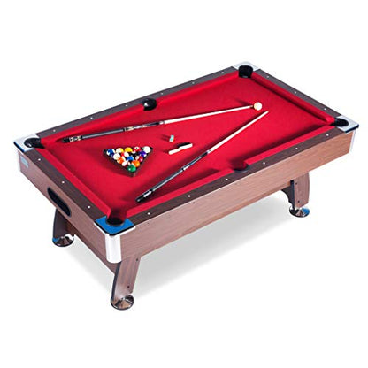 RACK Draco 7-Foot Tournament Billiard/Pool Table – Professional Competition Game Table - color: Red Felt with Brown Body