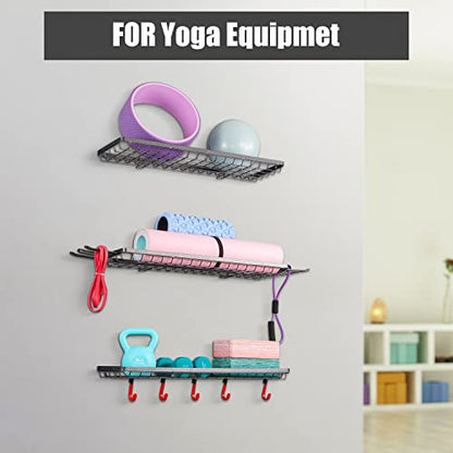 Mythinglogic Sports Equipment Storage Rack,Wall Mount Ball Storage Racks for garage, 3 Separate Ball Storage Organizer for Basketball, with Hooks