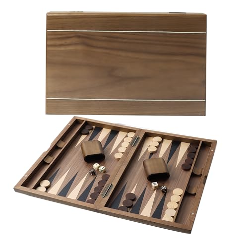 GSE Games & Sports Expert Premium Wooden Folding Inlay Backgammon Board Set, Classic Traditional Strategy Board Games (Double Stripe- 17 Inches) - color: Wood-double Stripe, size: Medium