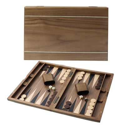 GSE Games & Sports Expert Premium Wooden Folding Inlay Backgammon Board Set, Classic Traditional Strategy Board Games (Double Stripe- 17 Inches) - color: Wood-double Stripe, size: Medium