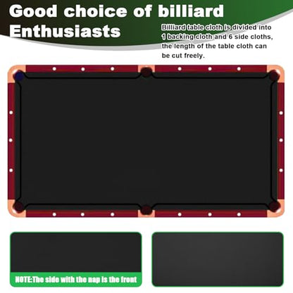 Podoy 8ft Pool Table Replacement Kit, Pool Table Bumpers (Set of 6) with Felt Cloth/Cushion Facings (Set of 12) for Billiard Rail Rubber Bumpers Home & Pro Use Billiard Rail & Pocket Accessories - color: BLACK WITH CLOTH