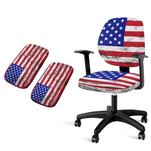American Flag Chair Covers Stretchy Office Chair Armrest Covers 4-Pc Set Reusable Soft Patriotic Computer Cover Slipcovers for Game Room and Office Desk Chairs - color: American Flag