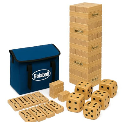 Bolaball Extreme Fun Pack Including 45 Giant Tumbling Blocks, 28 Giant Dominoes, and 6 Giant Dice, Giant Outdoor Games for Family Fun, Set of 3, Classic Block Giant Outdoor Game for 13+ Age Group
