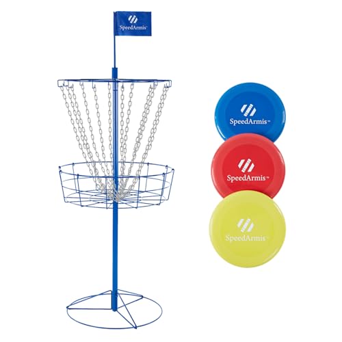 SpeedArmis Portable Disc Golf Targets - Heavy Duty 12 Double Steel Chains, Professional Disc Golf Basket, Includes 3pcs Discs