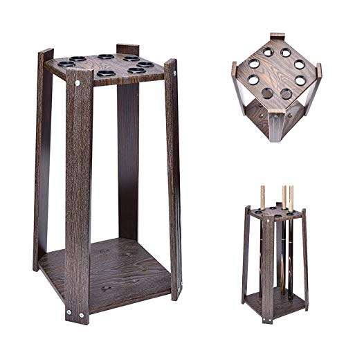 Home Pool Cue Holder Rack Billiards Pool Cue Rack - Ball Cue Rack Floor Stand, Snooker Cue Rack Holds 8 Pool Billiard Stick Freestanding, Dark Wood Grain, Billiard Bar Storage Rack