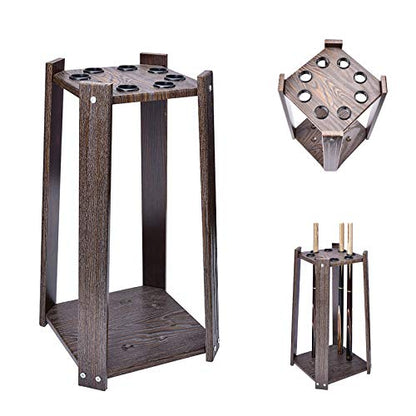 Home Pool Cue Holder Rack Billiards Pool Cue Rack - Ball Cue Rack Floor Stand, Snooker Cue Rack Holds 8 Pool Billiard Stick Freestanding, Dark Wood Grain, Billiard Bar Storage Rack