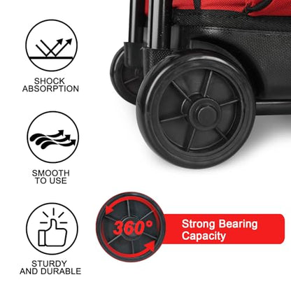 LARIPOP 3 Ball Bowling Bag with Wheels and Shoe Compartment, Rolling Bowling Bag for 3 Balls, Heavy Duty Bowling Roller Bag with Retractable Handle for Men Women - color: Red