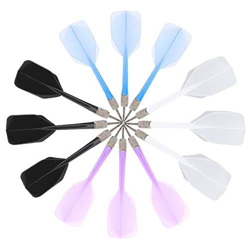 CHGCRAFT 12Pcs 4 Colors Integrated Dart Flight and Shafts Plastic Dart Flights Shaft 2BA Integrated Dart and Flights Plastic Soft Standard Shape One Piece Accessory