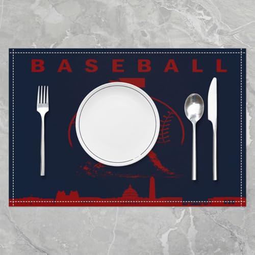 Erosebridal Baseball Placemats Set of 4 Sports Games Place Mat Softball Placement Mats Athlete City Silhouette Table Mats for Dining Table Setting, Navy Blue Red White - color: Navy Blue Red White