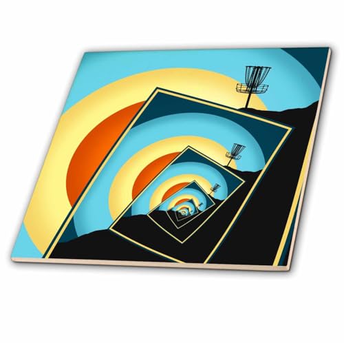 3dRose Spinning Disc Golf Baskets - Colorful Hillside Frisbee disc Golf Design 8 Inch Ceramic Tile