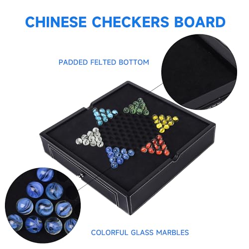GSE Games & Sports Expert 12.5" Premium Leather 5-in-1 Chess, Checkers, Backgammon, Chinese Checkers, and Poker Dice Board Game Combo Set for Kids & Adults