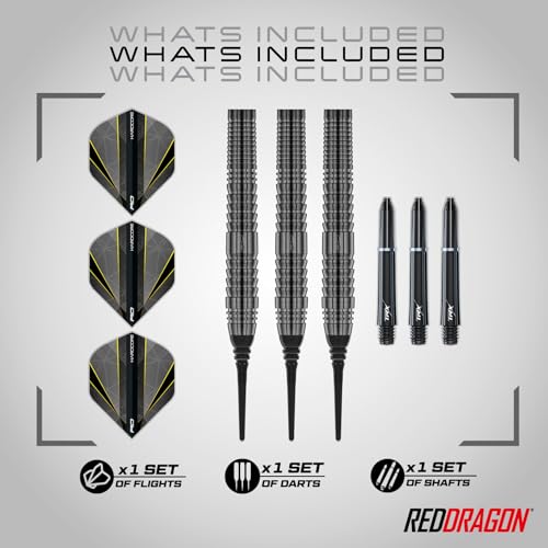RED DRAGON Darts – Seren Onyx Series - 90% Tungsten Professional Soft tip Darts Set with Dart Flights and Dart Shafts (Stems) - Available in Four Styles - style: Seren 2