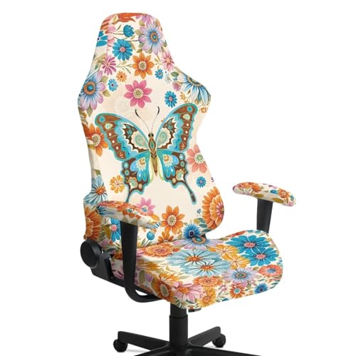 Butterfly Flower Print Gaming Chair Covers with Armrest Covers Dust-Proof Soft Stretchy Gamer Chair Cover Universal Fit Office Desk & Racing Computer Chairs - color: Multi - Butterfly Flower