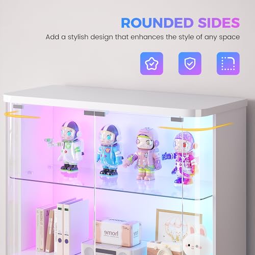 Dystler 71" Locking Glass Display Cabinet, 6-Tier Curio Case with RGB Light | Key Lock, Tempered Glass Shelves, RGB Motion-Sensor Lights, App Control, Curved Safety Edges, for Trophies & Figures - color: White