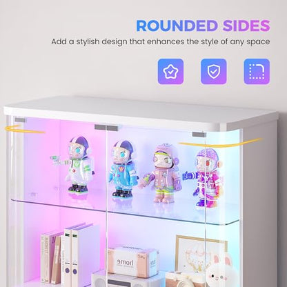 Dystler 71" Locking Glass Display Cabinet, 6-Tier Curio Case with RGB Light | Key Lock, Tempered Glass Shelves, RGB Motion-Sensor Lights, App Control, Curved Safety Edges, for Trophies & Figures - color: White