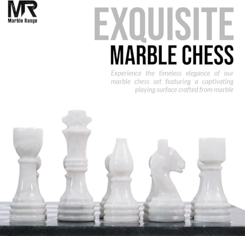 Marble Chess Set 15" Inches Black and White with Storage Box and 2 Extra Queen Handmade Luxury Board Games for Adults, Ideal Marble Chess Board Game Set & Chess Pieces - color: Black & White