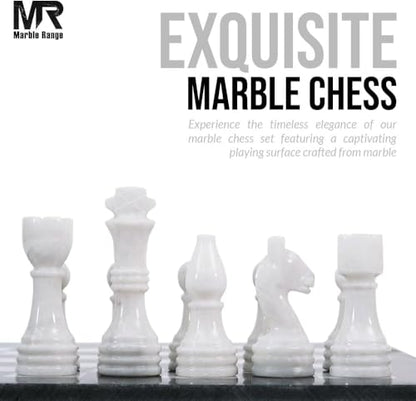 Marble Chess Set 15" Inches Black and White with Storage Box and 2 Extra Queen Handmade Luxury Board Games for Adults, Ideal Marble Chess Board Game Set & Chess Pieces - color: Black & White