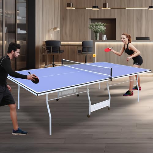 Gecheer 9ft Foldable Ping Pong Table for Indoor Games with Paddles & Net, Portable Table Tennis Set