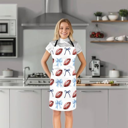 Manfei Blue Bowknot Kids Kitchen Apron - color: Blue White