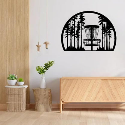 Disc Golf Basket Forest Metal Wall Art Metal Signs Metal Outdoor Decor WallArt Decor Rustic Modern Artwork Sculpture Elegant Home Decoration Living Room Office (Black,16 Inches)
