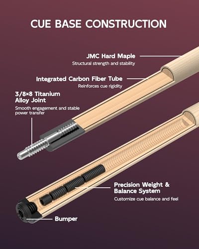 KONLLEN Maple Pool Cue Stick for Adults - Features Low Deflection Shaft, Titanium Alloy 3/8x8 Joint, and 12mm Tip - color: K-03-set