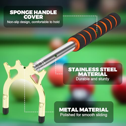 Pool Bridge Stick, Professional Retractable Pool Cue Bridge with Removable Brass Bridge Head, Free Adjustment for Multi-Angle Shots, Easy to Use and Storage, Essential Pool Table Accessories - style: Low+Cross+ High Bridge Head