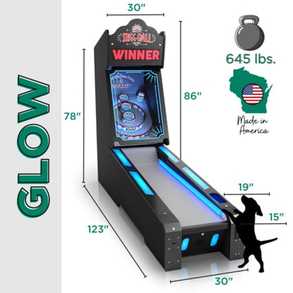 Skee-Ball Glow - Illuminating Arcade Table Machine Game for Home Basement Recreation Room - Nostalgic Classic Fun of Roll and Score - Made in The USA