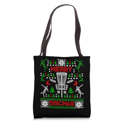 Merry Discmas Disc Golf Ugly Christmas Sweater Party Tote Bag