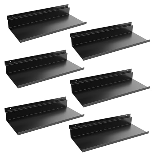 6 Pack 12.5 Inch X 5 Inch Metal Slatwall Shelves,Slat Wall Hanging Shelf Accessories, Heavy Duty Slatwall Shelf for Garage, Retail, Home Storage (Black, 12.5x5, 6)
