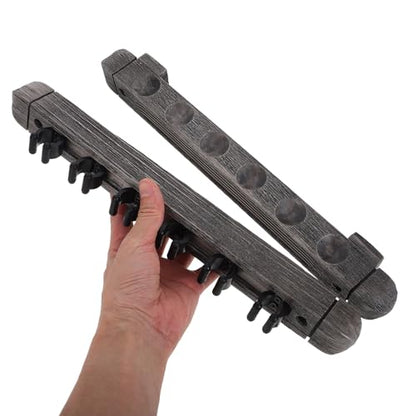 Kisangel Wall Mounted Solid Wood Billiard Cue Rack with Silver Gray Finish, 6-cue Pool Stick Holder for Game Room and Home Recreation Storage