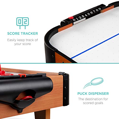 Best Choice Products Portable Tabletop Air Hockey Table for Game Room w/ 100V Motor, Electric Fan, 2 Strikers, 2 Pucks - color: Light Brown