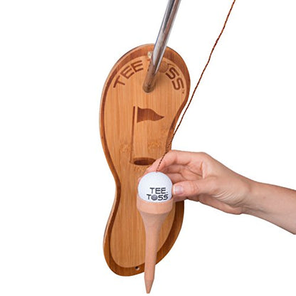 Golf Ball Deluxe Toss Game - 100% Bamboo - Be The First to Land The Ball Up On The Tee! (All Parts Included)