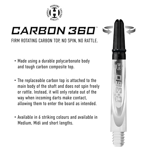 Harrows Darts 3 x Sets of Carbon 360 Dart Stems - 9 Dart Shafts in Total - Available in 3 Sizes - Tough Carbon Composite - color: clear, size: Short