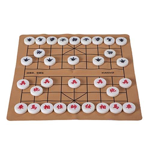 Xiangqi Portable Chinese Chess Board Game Set, 15-inch Beige Chess Board with Black Sling Bag Carrying Case, Family Games for All Ages (XQ-1001)