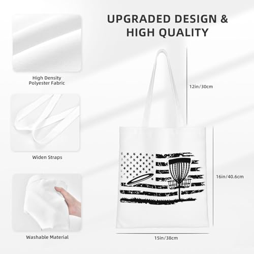 NIENIE Disc Golf Patriotic Day Tote Bag for Women Shopping Bags Reusable Large Capacity Casual Shoulder Handbags DIY Gift Bags Cute Canvas Tote Bag