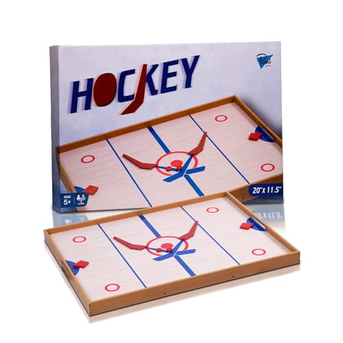 Point Games Small Tabletop Slap Shot Hockey Game, Super Durable Wooden Board with 2 Sticks and 5 Pucks, Great Family Game for Ages 5+