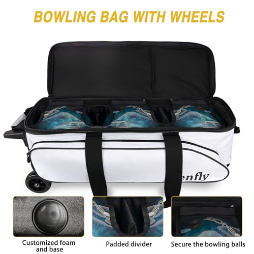 Triple Roller Bowling Bag with Wheels, Heavy Duty 3 Ball Bag for League & Recreational Bowlers - color: White